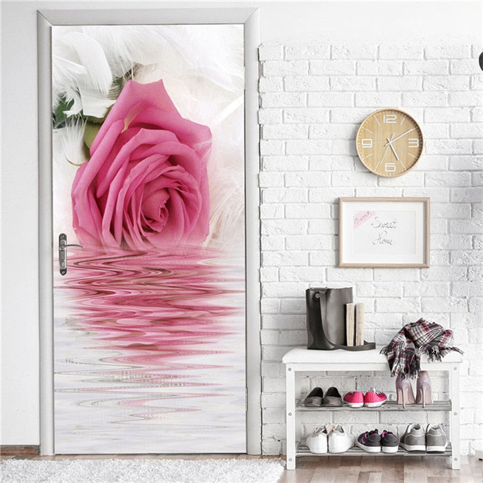  A.Monamour 3D Door Stickers for Interior Doors Romantic Vintage  Pink Roses Background Vinyl Waterproof Self Adhesive Door Mural Decals for  Bedroom Office Bathroom 77 x 200 cm : Tools & Home